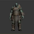 Game Movie Character Green Skin Muscular Orc With Brown Armor And Wrist Guards