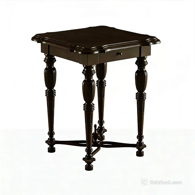 Dark Wooden Side Table With Carved Legs And Single Drawer Design 3d model 