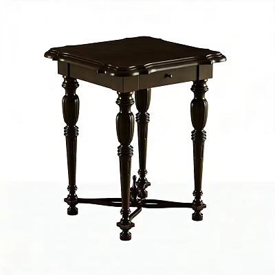 Dark Wooden Side Table With Carved Legs And Single Drawer Design 3d model