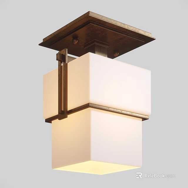 Modern White Cube Ceiling Light With Square Metal Base And Decorative Frame 3d model