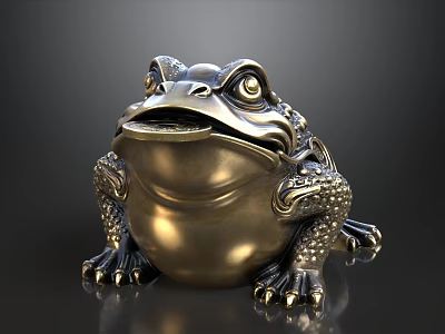 Golden Toad Sculpture With Intricate Carved Details And Shiny Metallic Surface 3d model