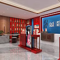 Chinese Style Seafood Shopping Mall Store With Red Display Counters And Blue Walls