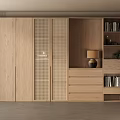 Modern Wooden Bookcase Design With Closed Cabinets Open Shelves Drawers Books And Decorative Lamp