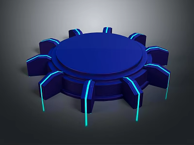 Futuristic Architecture Circular Blue Structure Featuring Illuminated Blue Cyan Lines And Modern Design 3d model