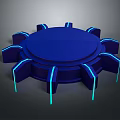 Futuristic Architecture Circular Blue Structure Featuring Illuminated Blue Cyan Lines And Modern Design