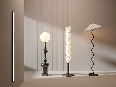 Stylish Modern Floor Lamps With White Shades Black Bases And Spherical Curved Petal Designs 3d model