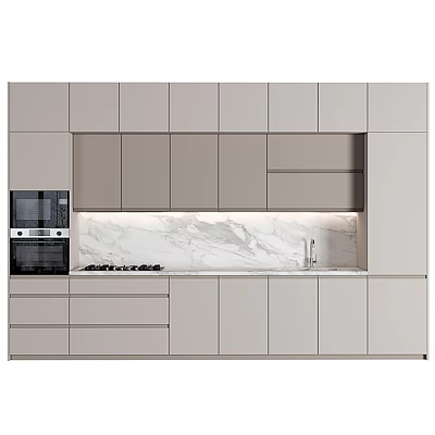 Modern Kitchen Cabinets With Built In Appliances And Marble Backsplash 3d model
