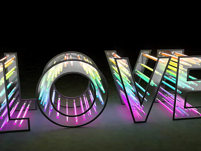 Roadside Neon Light Installation With Colorful Tubes Forming LOVE Sign 3d model
