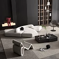 Modern Sectional Sofa Coffee Table Set With White Fabric And Black Wood Design