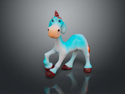 Cute Blue Cartoon Donkey Toy With Red Tipped Ears And Brown Hooves 3d model