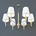 Modern Style Chandelier With Multiple White Shades And Golden Brass Frame