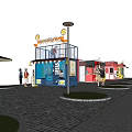 Colorful Food Stalls In Outdoor Setting With Ice Cream Stand And Seated Customers