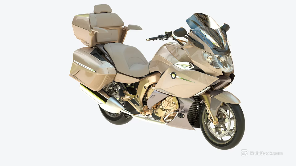 Golden BMW Touring Motorcycle With Double Seats Storage Cases And Front Windshield 3d model 