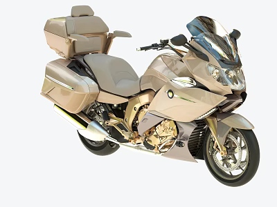 Golden BMW Touring Motorcycle With Double Seats Storage Cases And Front Windshield 3d model