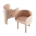 Two Light Wooden Leisure Chairs with Minimalist Curved Backrest Armrests and Straight Legs