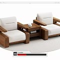 Two Modern Single Sofas With Wooden Frames White Cushions And Side Table On Light Rug 3d model