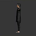 Child Standing With Arms Outstretched In Black Outfit Against Gray Background