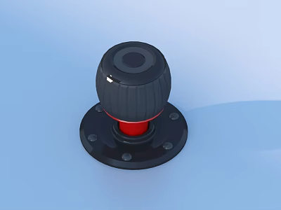 Black Textured Household Knob With Red Accent On Circular Base For Daily Use 3d model