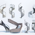 Modern Spiral Staircase Designs With Various Metal And Wooden Structural Elements 3d model