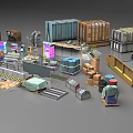 Public Facilities 3D Model Collection with Various Equipment Containers and Infrastructure Components 3d model