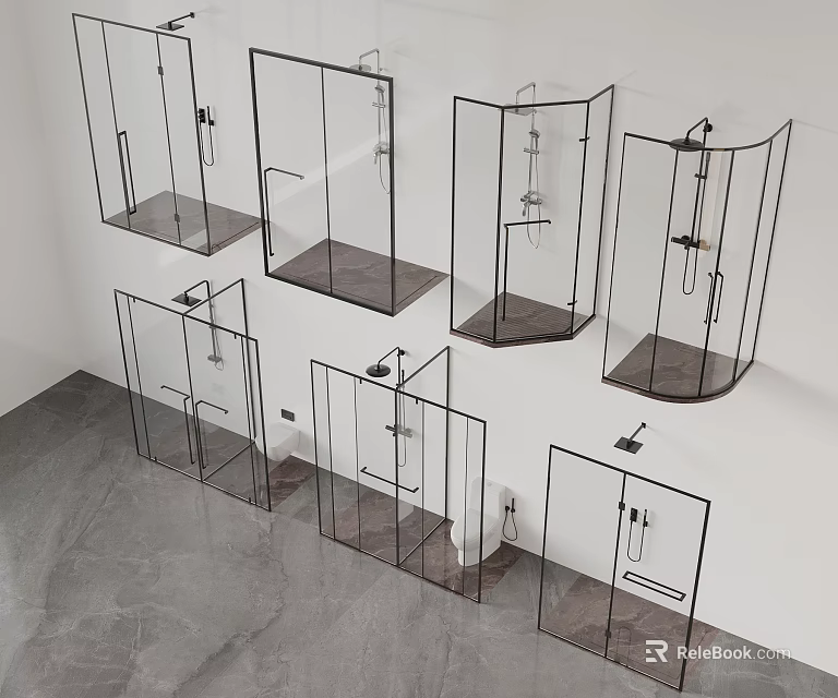 Modern Glass Shower Enclosures With Black Frames For Bathroom 3d model 