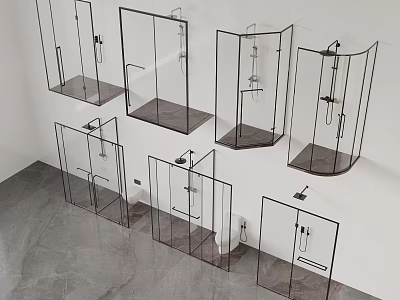 Modern Glass Shower Enclosures With Black Frames For Bathroom 3d model