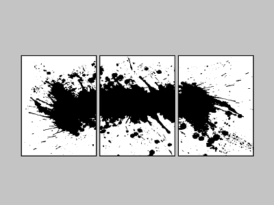 Modern Abstract Triptych Wall Art With Black Ink Splatter On White Background 3d model