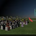 Beautiful Garden Landscape With Floral Arch Green Lawn Balloons Tall Buildings And Arranged Chairs