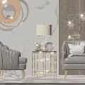 Elegant Gray Accent Chairs With Gold Side Table And Decorative Marble Wall