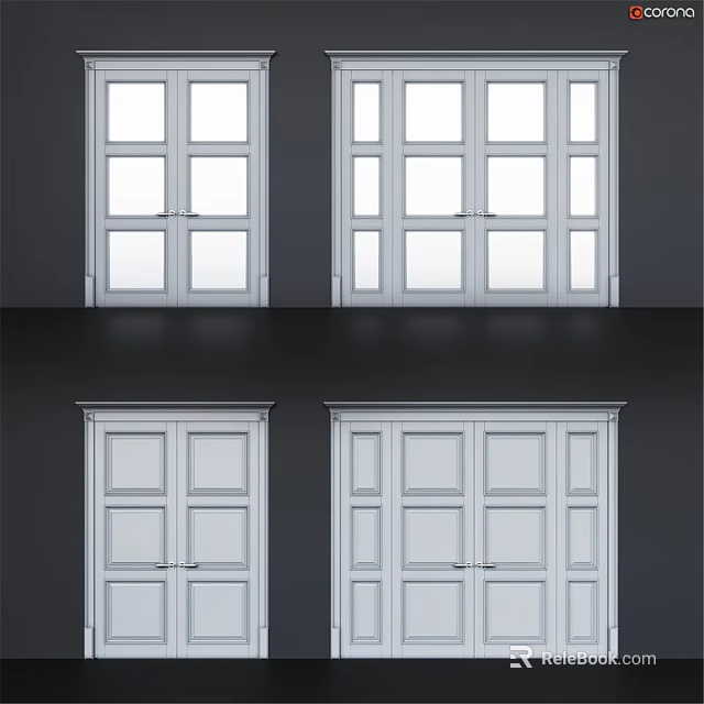 Modern White Paneled Hinged Doors With Various Styles For Interior Home Use 3d model 