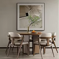 Modern Dining Table Set With Four Chairs Fruit Vase And Abstract Wall Art 3d model