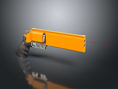 Orange Pistol With Black Grip And Red Laser Sight In Tactical Design 3d model