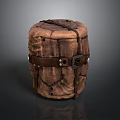 Brown Cylindrical Household Storage Item With Stitched Design And Leather Strap Buckle