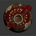 Red Hand Carved Ceramic Pitcher With Floral Patterns Green Leaves And Yellow Accents