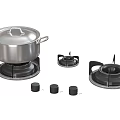 Stainless Steel Cookware Including Pot With Lid Gas Stove Burners And Black Knobs