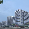 Modern Residential Buildings Exterior With Street Pedestrians Vehicles And Commercial Facilities