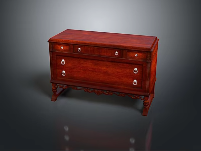 Traditional Mahogany Cabinet Design With Drawers Metal Handles And Carved Legs 3d model