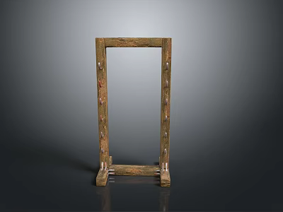 Ancient Wooden Weapon Display Frame With Intricate Carvings And Classic Design 3d model