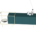 Modern Light Blue Entryway Console Sidetable Cabinet With Metal Frame Glass Top And Wire Basket