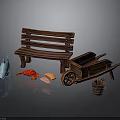 Rustic Outdoor Decor With Wooden Bench Wheelbarrow Lobster Fish And Bucket