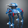 Futuristic Blue Mechanical Wolf Robot With Back Cannon And Red Accents