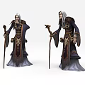 Game and Movie Characters with White Hair Long Robes and Staffs in Ornate Standing Poses