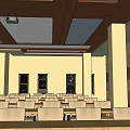 Spacious Modern Conference Room Interior With Wooden Ceiling Rows of Chairs And Windows