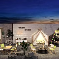 Modern Mall Shop Outdoor Space With Tent Seating Green Plants And Decorative Elements