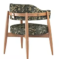 Dark Green Patterned Fabric Leisure Chair With Wooden Frame And Armrests Design