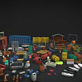 Decorative Ornament Combination with Various Colorful Barrels Boxes Toys and Tools