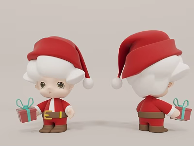 Adorable Santa Themed Doll In Red Outfit With Gift Box Front Back Views 3d model