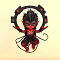 Fierce Game Anime Character With Spiky Black Hair Red Outfit And Circular Ornament Design
