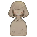 Beige Cartoon Doll With Short Hair Closed Eyes And Floral Collared Dress