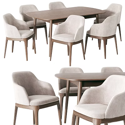 Modern Wooden Dining Table Set With Light Beige Chairs And Comfortable Design 3d model